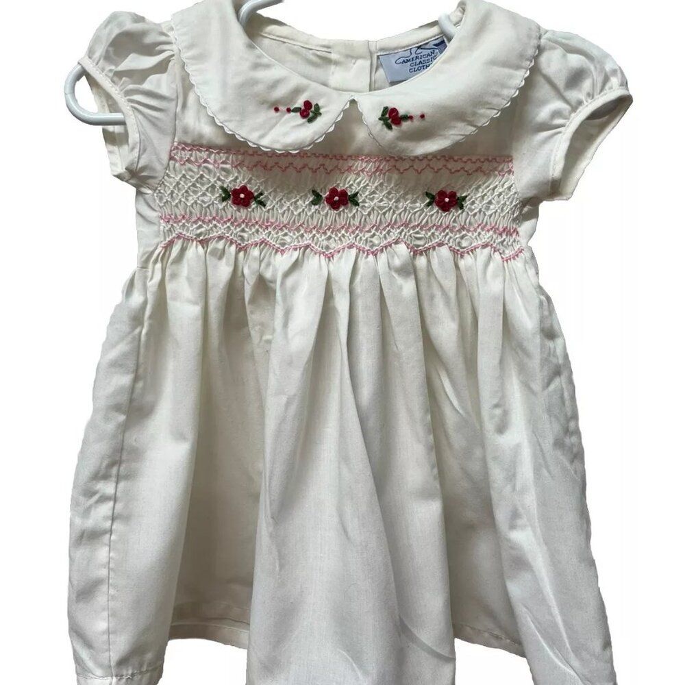 Classic White Smocked Floral Baby Dress